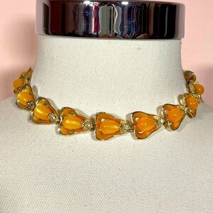 Vintage 50’s Orange Lucite Pear Fall Autumn CottageCore Fairy Hook Back Necklace